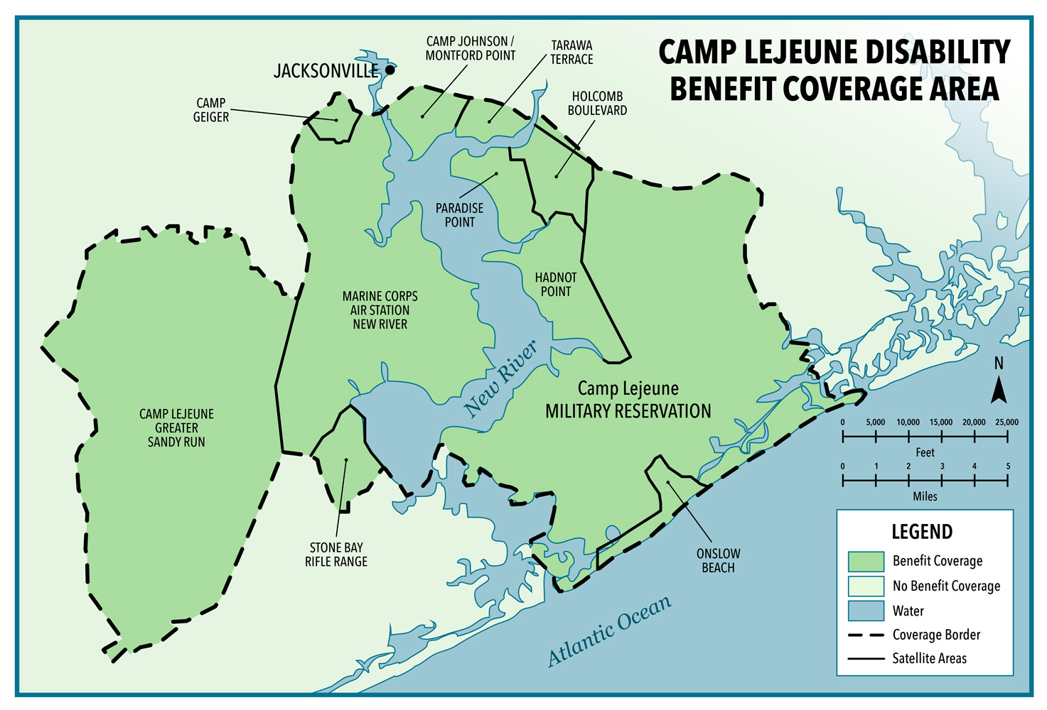 Map of disability coverage area area at Marine Corps Base Camp Lejeune