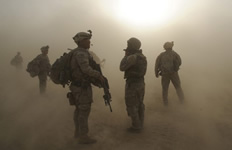 Dust surrounding a group of paratroopers