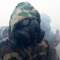 Soldier wearing a gas mask