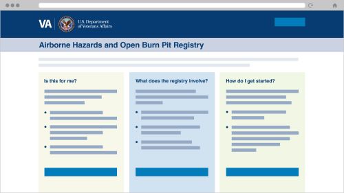 Screenshot of Airborne Hazards and Open Burn Pit Registry home page